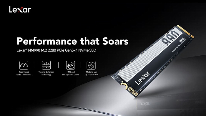 Накопитель Lexar NM990 способен достигать скорости передачи данных 14 Гбайт/с