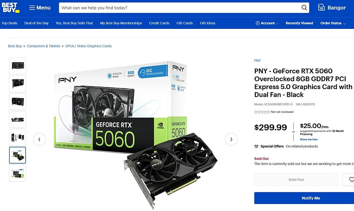 PNY GeForce RTX 5060 появилась в первом магазине