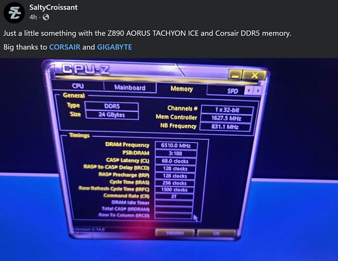 Разгон оперативной памяти DDR5 впервые превысил отметку в 13 000 MT/s