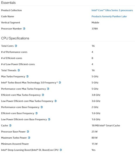 Характеристики мобильного Core Ultra X9 378H подтверждают полное сходство с Ultra X7 368H