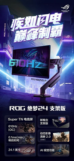 Частота обновления монитора ASUS ROG XG248Q5G-P достигает 610 Hz