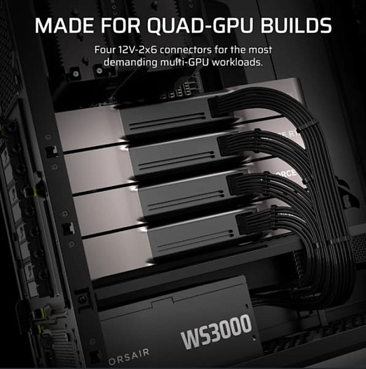 Блок питания CORSAIR WS3000 поддерживает подключение четырёх видеокарт через 12V-2x6