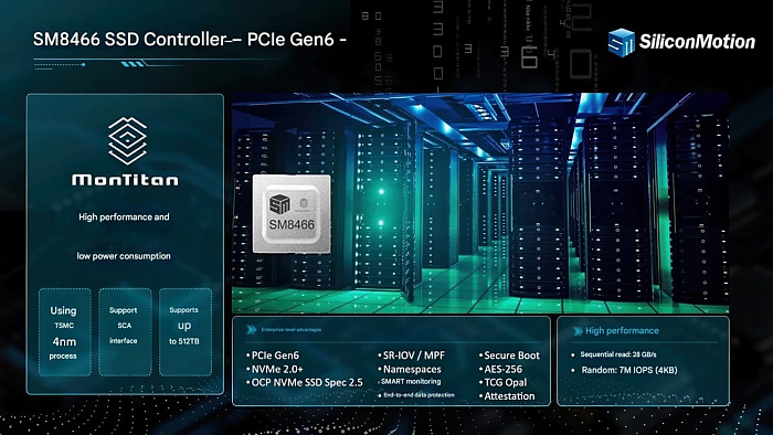 Контроллер для SSD Silicon Motion SM8466 полагается на линии PCI Express 6.0