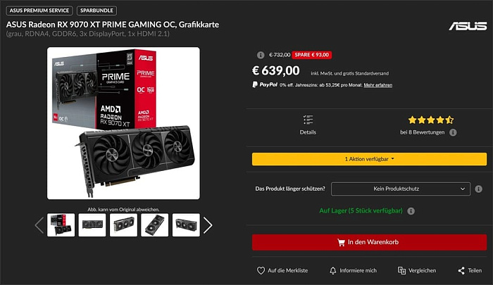 AMD Radeon RX 9070 XT тоже демонстрирует снижение цены ниже рекомендованного значения  