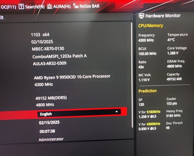 Один из первых Ryzen 9 9950X3D получил 120 баллов в рейтинге ASUS Silicon Prediction