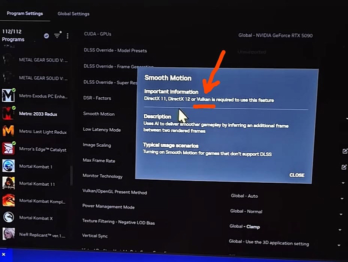 Генерация кадров NVIDIA Smooth Motion теперь работает с приложениями на API Vulkan