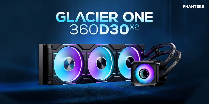 В водоблоке готовых СЖО Phanteks Glacier One D30 X2 присутствует вентилятор