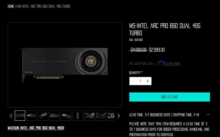 &laquo;Двухголовая&raquo; профессиональная видеокарта MAXSUN Arc B60 Dual Turbo продаётся за $3000