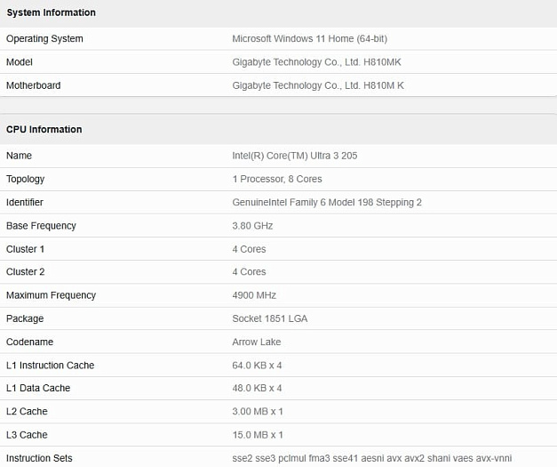 Core Ultra 3 205 заметно превосходит Core i3-14100 в первом бенчмарке