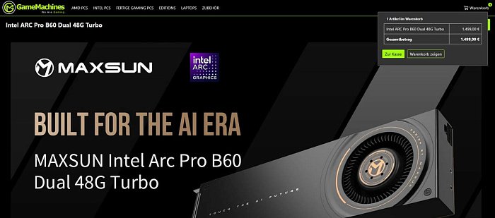 &laquo;Двухголовая&raquo; профессиональная видеокарта MAXSUN Arc B60 Dual Turbo продаётся за $3000