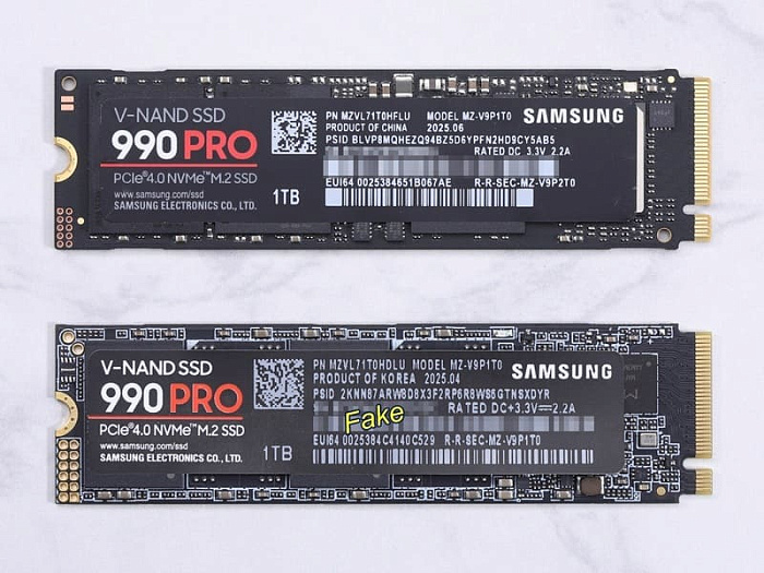 Поддельные накопители Samsung 990 PRO практически не отличить от оригинальных
