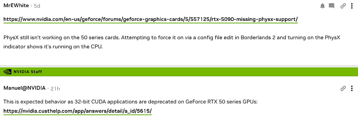 Старые игры с NVIDIA PhysX плохо работают на видеокартах GeForce RTX 5000    