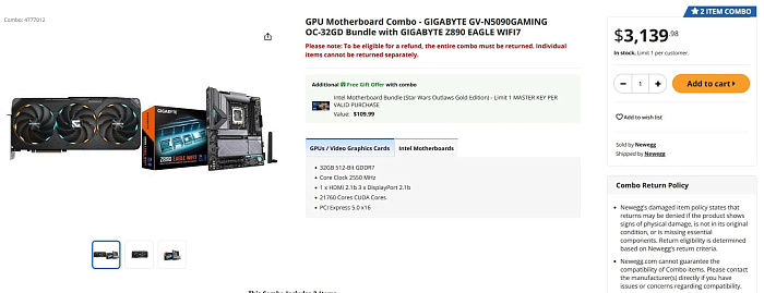 Комплект из GeForce RTX 5090 и материнской платы Intel Z890 обойдется в $3140