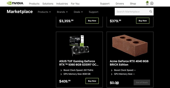 На сайте NVIDIA появилась GeForce RTX 4040 в виде кирпича  