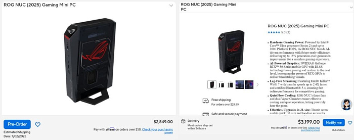 Мини-ПК ASUS ROG NUC 2025 подорожал до $3200
