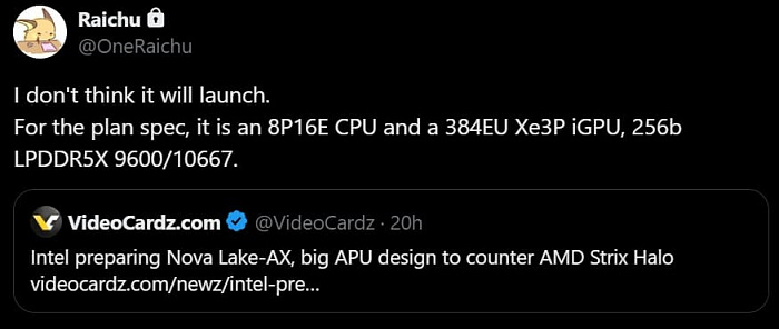 Известны предварительные характеристики мобильных Intel Nova Lake-AX