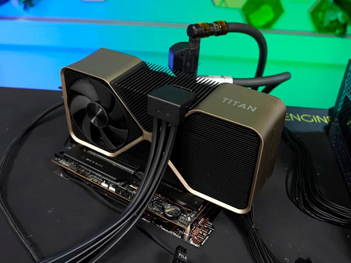 Прототип адаптера питания для RTX TITAN Ada состоит из шести 8-контактных разъёмов