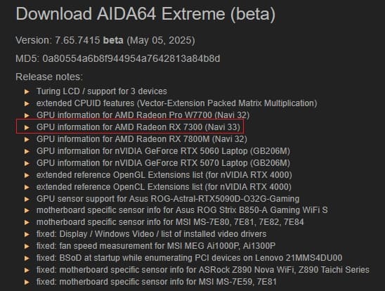Поддержка видеокарты AMD Radeon RX 7300 добавлена в бета-версию утилиты AIDA64
