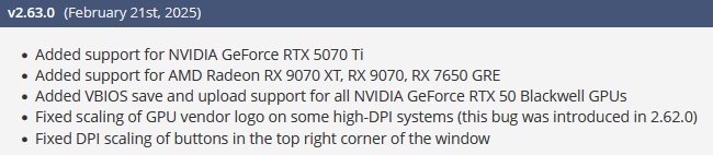 GPU-Z 2.63.0 научилась работать с NVIDIA RTX 5070 Ti и AMD RX 9070/XT