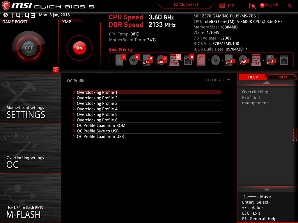 UEFI BIOS материнской платы MSI Z370 GAMING PLUS